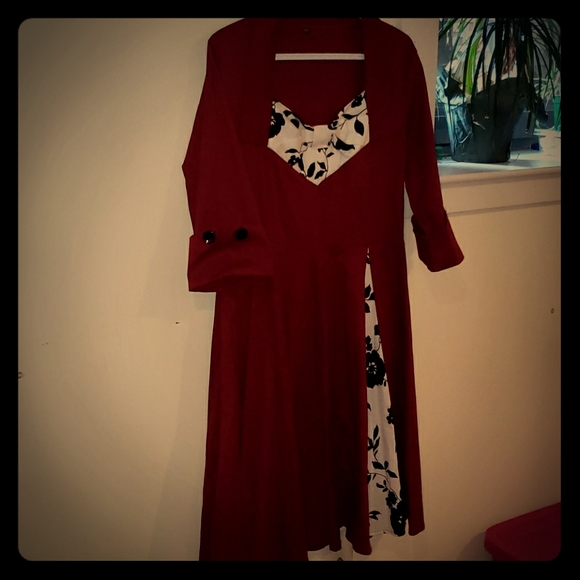 Red mid sleeve vintage style dress - Picture 1 of 3